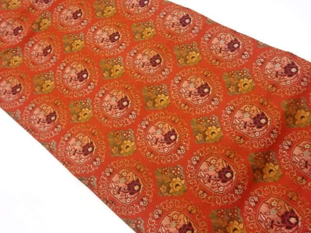 JAPANESE KIMONO / VINTAGE NAGOYA OBI / WOVEN FLORAL PLANTS